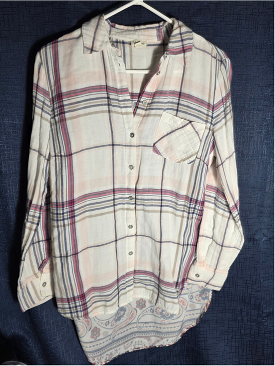 Tribal Jeans Tops - Women's Tribal Jeans White Pink Plaid Button Down Shirt M paisley country chic
